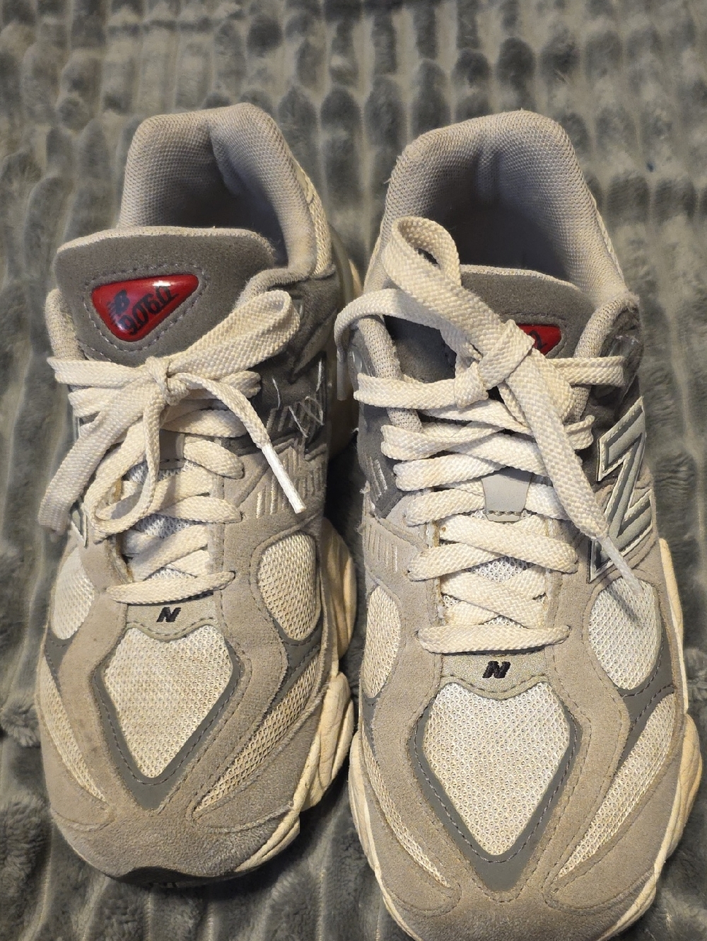 New Balance Men’s Gray and Cream Suede Mesh Sneakers